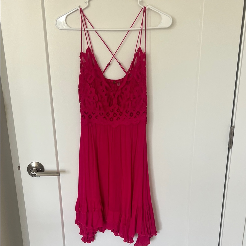 Free People Pink Spaghetti Strap Lace Sundress